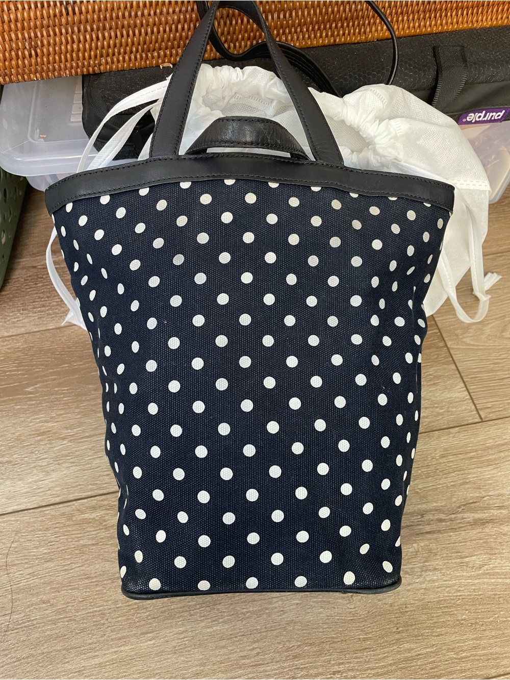 Y2K Classic Vintage Talbots Polka Dot Nay & White Canvas Bucket Bag